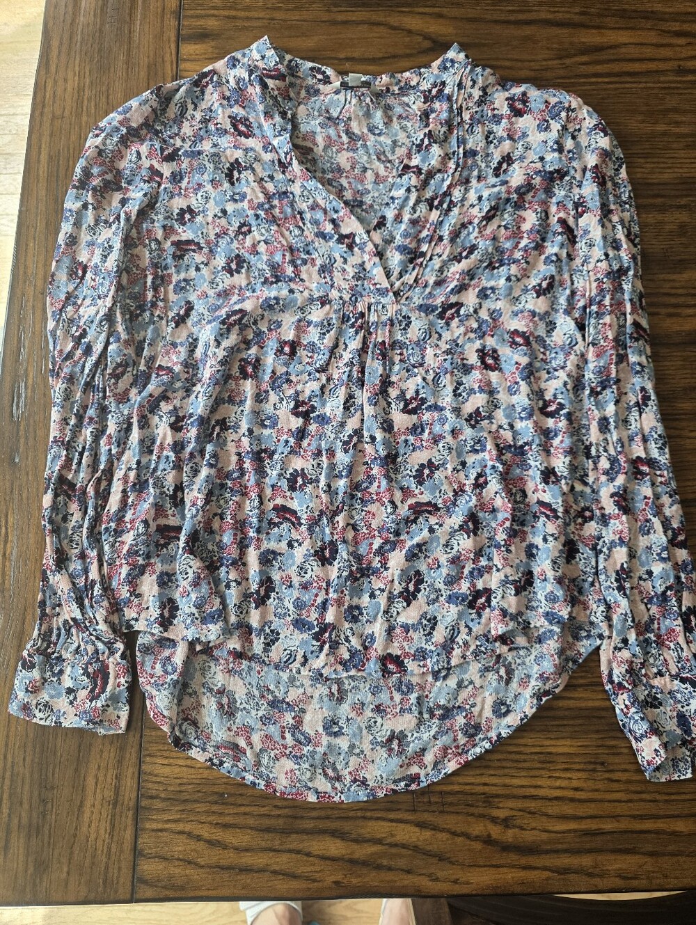 Lucky Brand Pink and Light Blue Floral V-Neck Blouse
